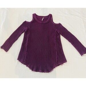 Free People Moonshine Cold Shoulder Waffle Knit Sweater Purple Berry Small Boho